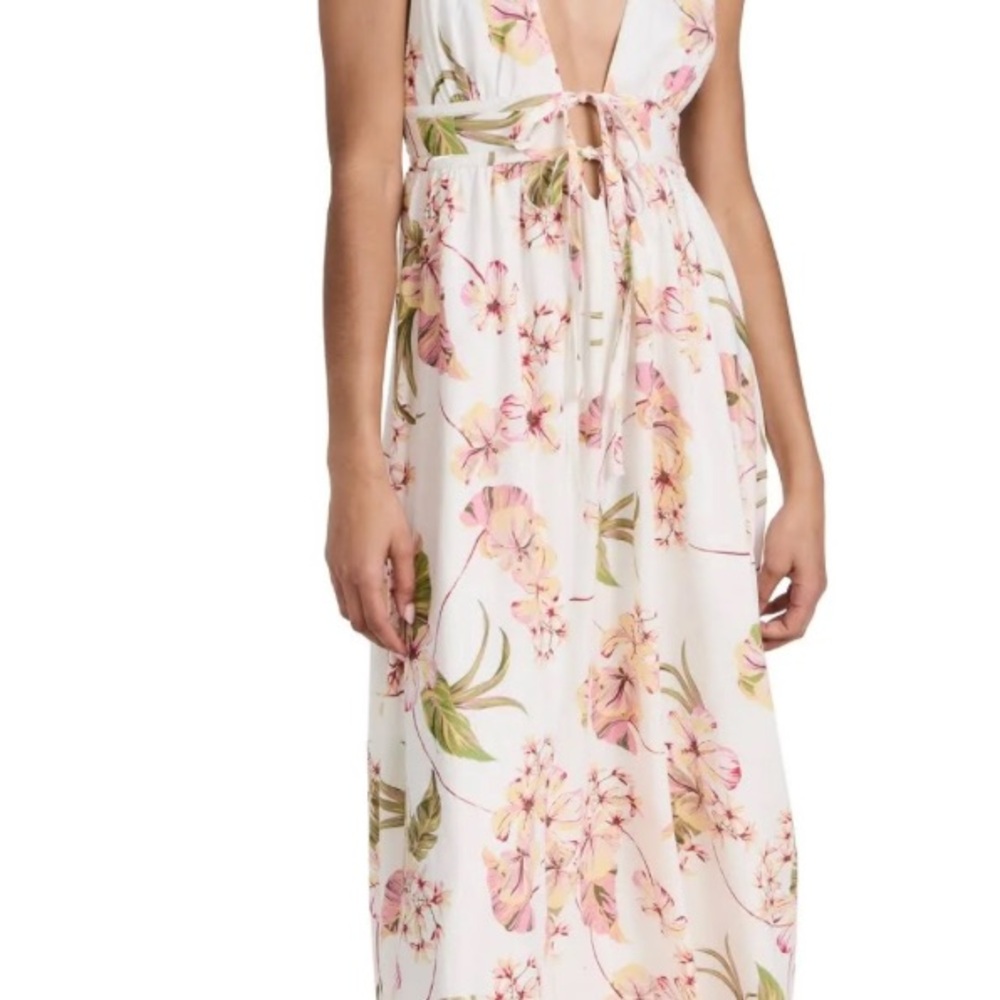WAYF • Nia Sleeveless Tropical Midi Dress – Size M – Ivory Tropical